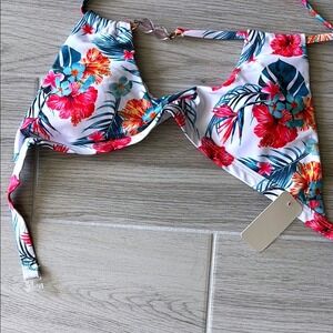 Floral Print Bikini Top White Red Blue Tropical‎ Beach Swimsuit